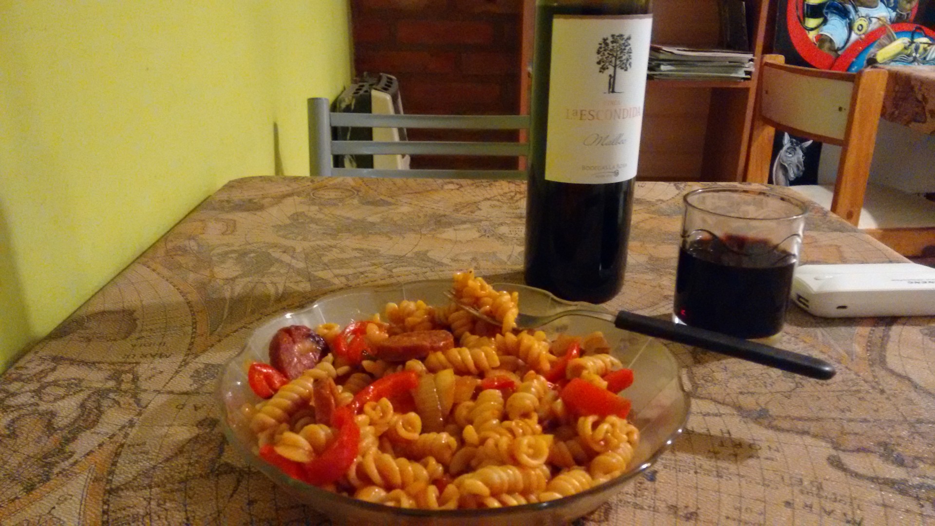 It's a typical evening dinner - with £2 wine!