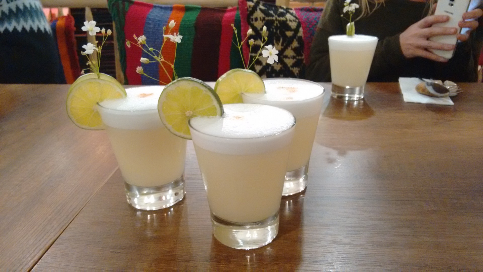 First Peruvian pisco sours. Not all for me.
